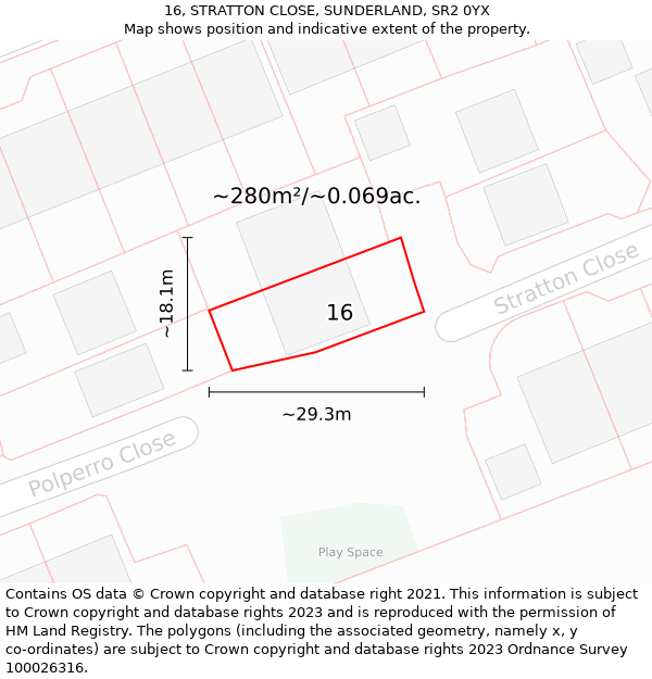 16, STRATTON CLOSE, SUNDERLAND, SR2 0YX: Plot and title map