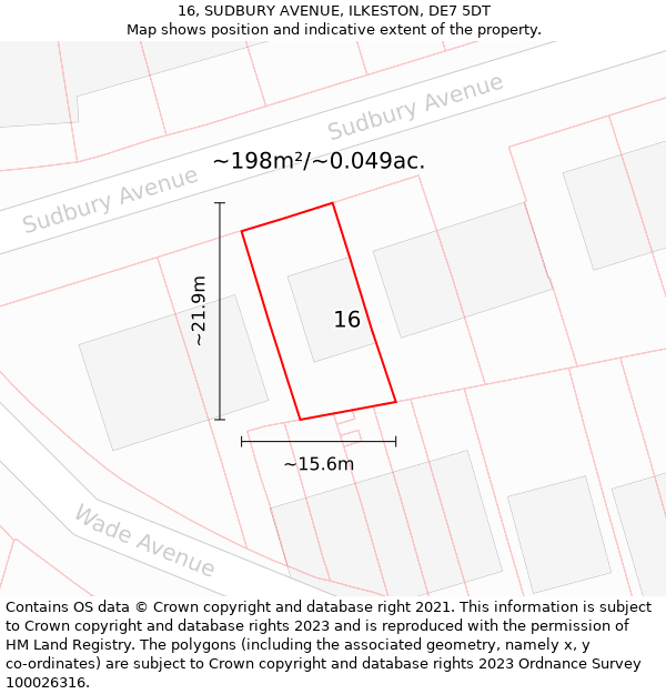 16, SUDBURY AVENUE, ILKESTON, DE7 5DT: Plot and title map