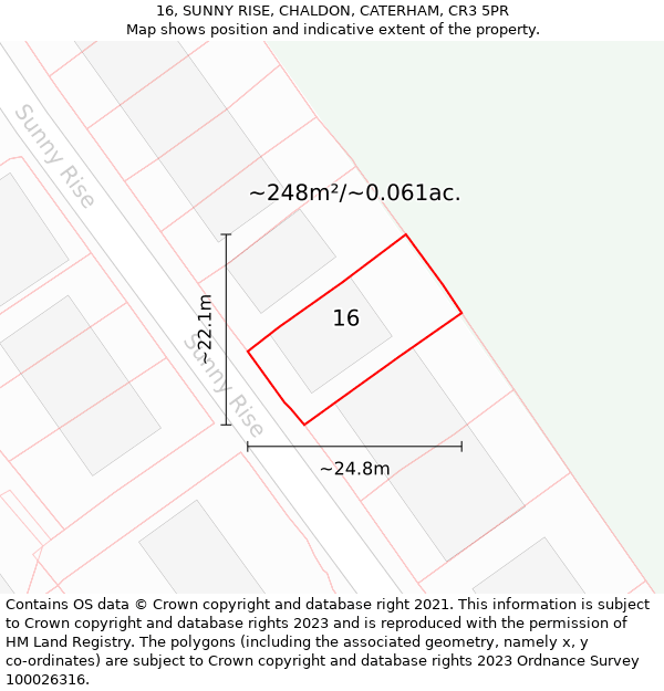 16, SUNNY RISE, CHALDON, CATERHAM, CR3 5PR: Plot and title map