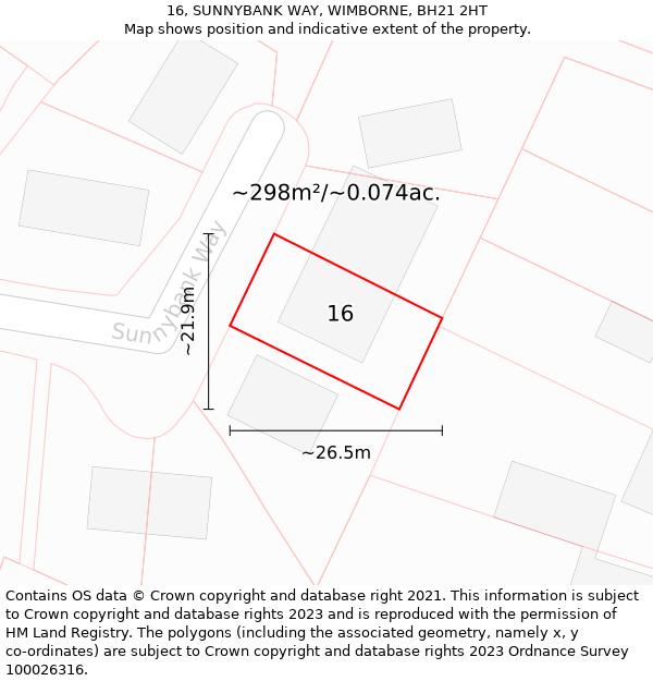 16, SUNNYBANK WAY, WIMBORNE, BH21 2HT: Plot and title map