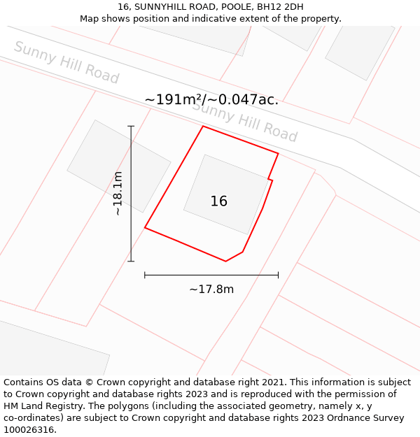 16, SUNNYHILL ROAD, POOLE, BH12 2DH: Plot and title map