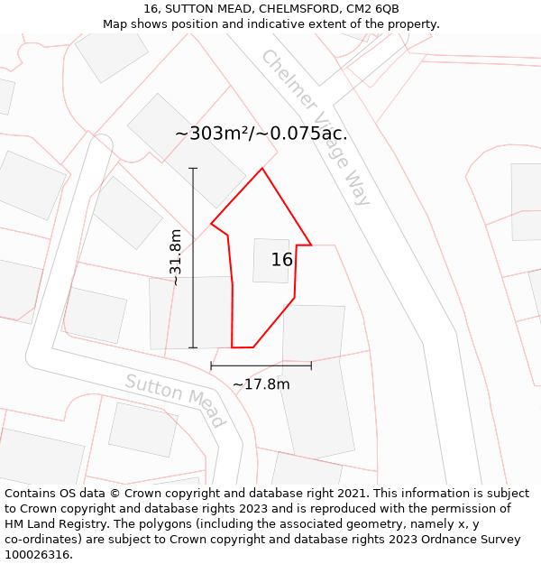 16, SUTTON MEAD, CHELMSFORD, CM2 6QB: Plot and title map