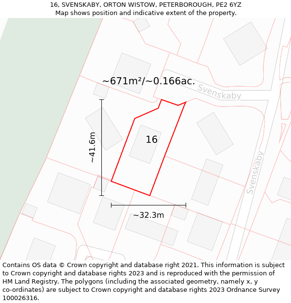 16, SVENSKABY, ORTON WISTOW, PETERBOROUGH, PE2 6YZ: Plot and title map