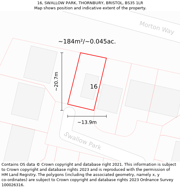 16, SWALLOW PARK, THORNBURY, BRISTOL, BS35 1LR: Plot and title map