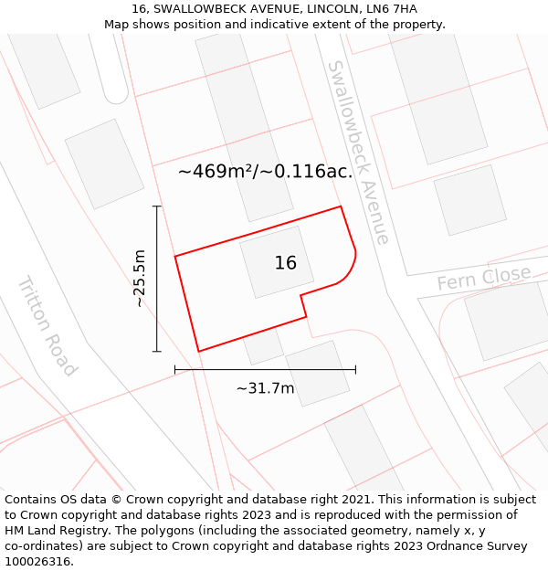 16, SWALLOWBECK AVENUE, LINCOLN, LN6 7HA: Plot and title map