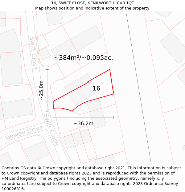 16, SWIFT CLOSE, KENILWORTH, CV8 1QT: Plot and title map