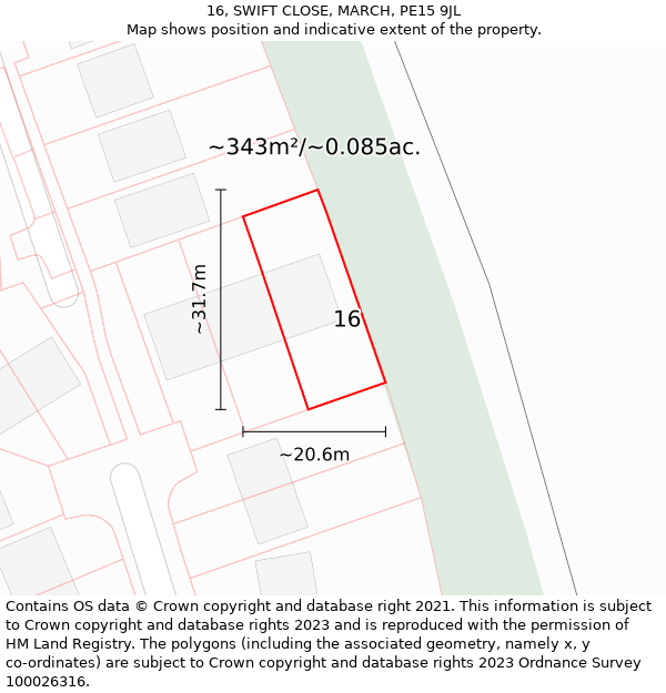 16, SWIFT CLOSE, MARCH, PE15 9JL: Plot and title map