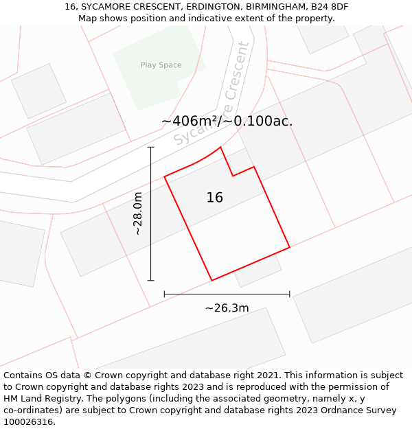 16, SYCAMORE CRESCENT, ERDINGTON, BIRMINGHAM, B24 8DF: Plot and title map