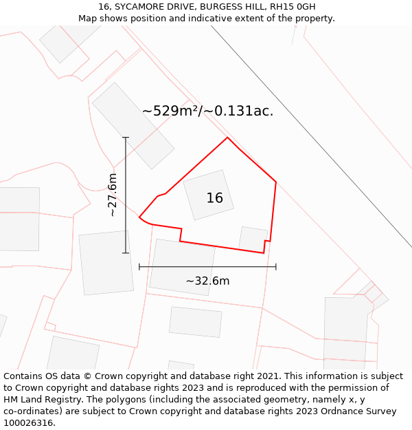 16, SYCAMORE DRIVE, BURGESS HILL, RH15 0GH: Plot and title map