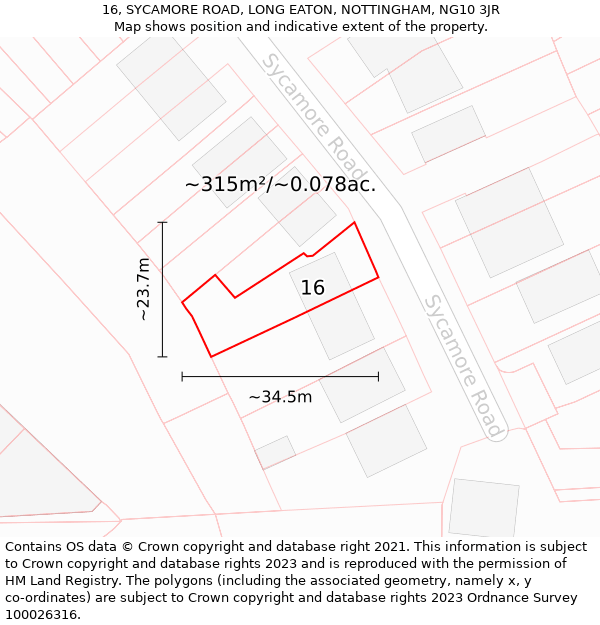 16, SYCAMORE ROAD, LONG EATON, NOTTINGHAM, NG10 3JR: Plot and title map