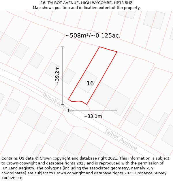 16, TALBOT AVENUE, HIGH WYCOMBE, HP13 5HZ: Plot and title map