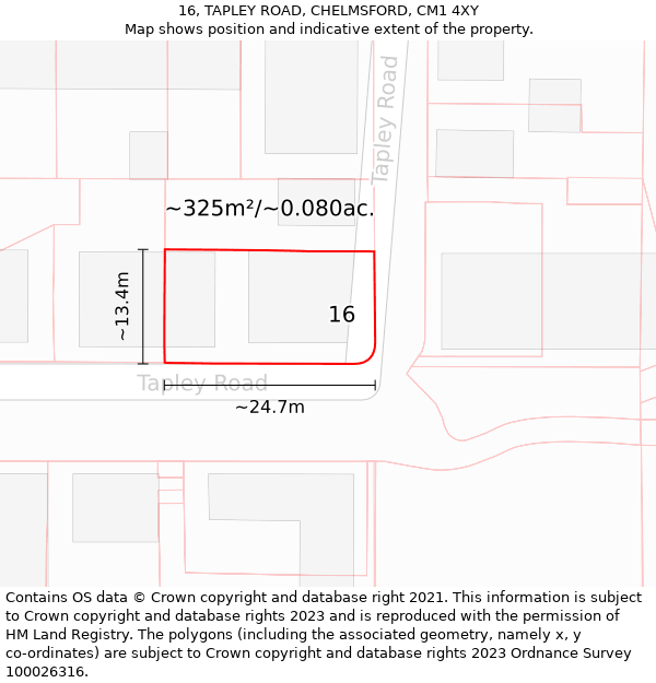 16, TAPLEY ROAD, CHELMSFORD, CM1 4XY: Plot and title map