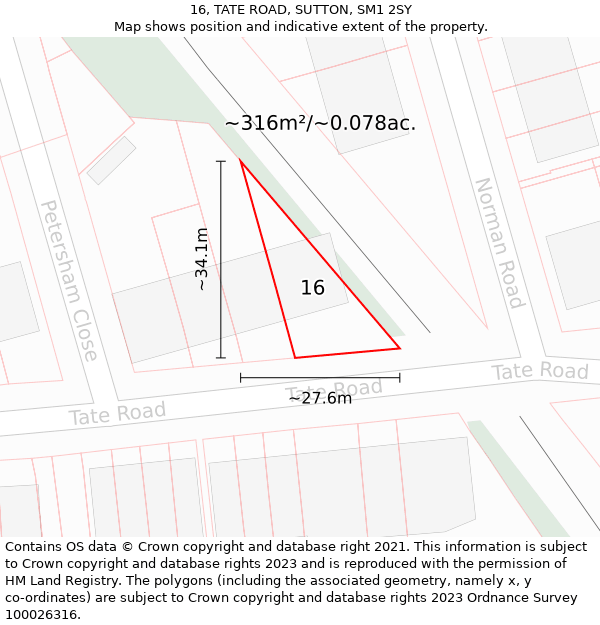 16, TATE ROAD, SUTTON, SM1 2SY: Plot and title map