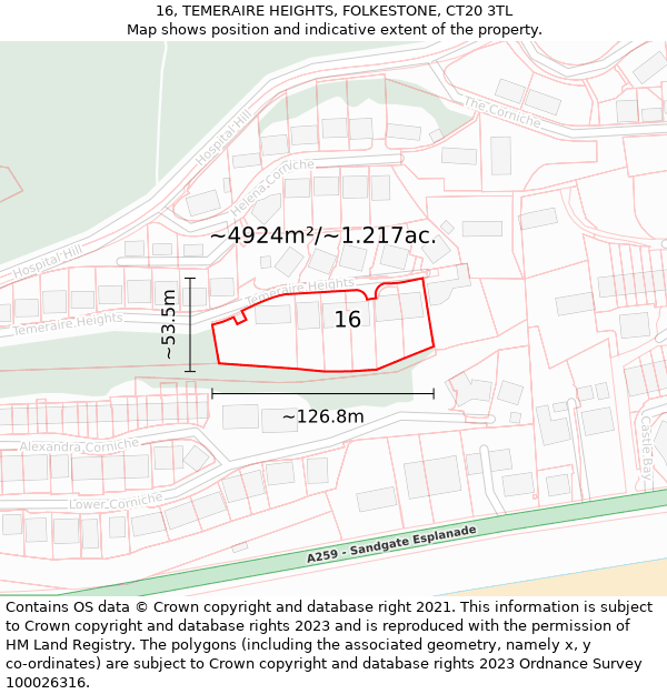 16, TEMERAIRE HEIGHTS, FOLKESTONE, CT20 3TL: Plot and title map