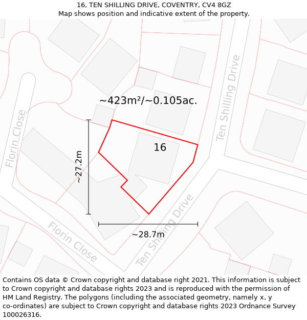 16, TEN SHILLING DRIVE, COVENTRY, CV4 8GZ: Plot and title map