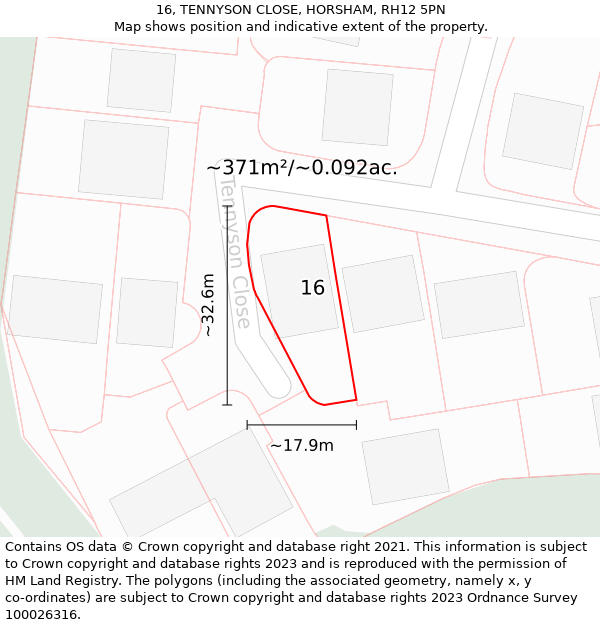 16, TENNYSON CLOSE, HORSHAM, RH12 5PN: Plot and title map