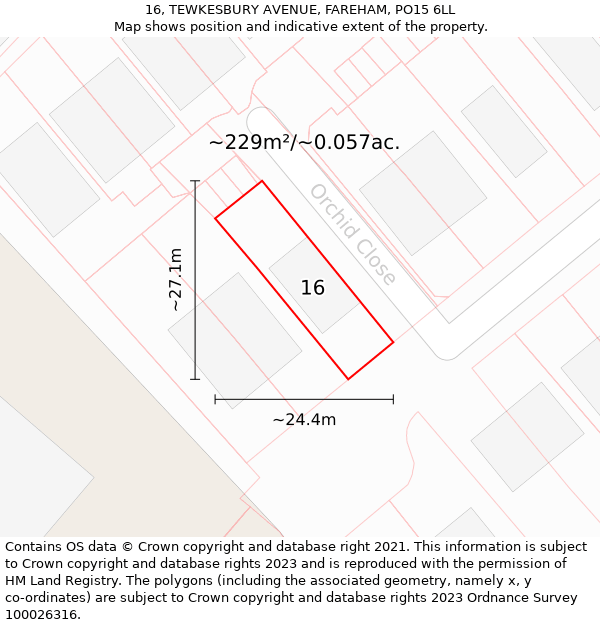 16, TEWKESBURY AVENUE, FAREHAM, PO15 6LL: Plot and title map