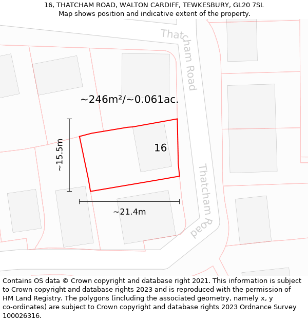 16, THATCHAM ROAD, WALTON CARDIFF, TEWKESBURY, GL20 7SL: Plot and title map