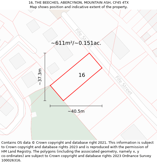 16, THE BEECHES, ABERCYNON, MOUNTAIN ASH, CF45 4TX: Plot and title map