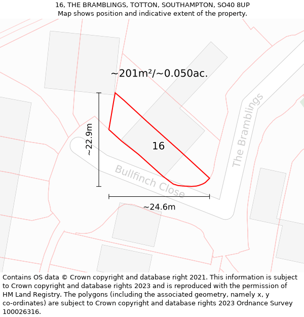 16, THE BRAMBLINGS, TOTTON, SOUTHAMPTON, SO40 8UP: Plot and title map