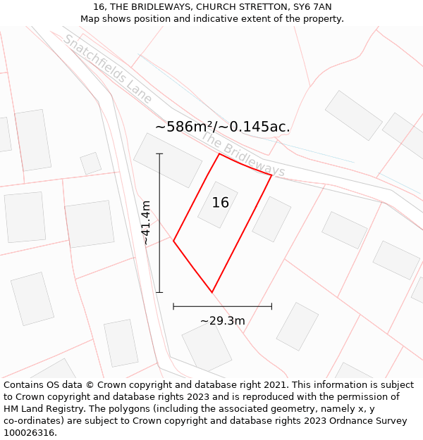 16, THE BRIDLEWAYS, CHURCH STRETTON, SY6 7AN: Plot and title map