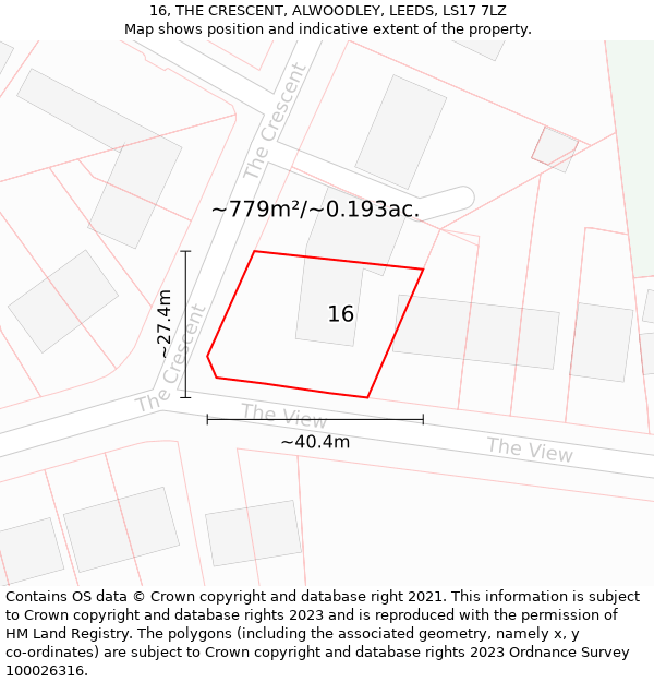 16, THE CRESCENT, ALWOODLEY, LEEDS, LS17 7LZ: Plot and title map