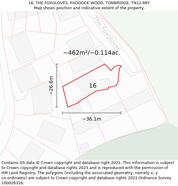 16, THE FOXGLOVES, PADDOCK WOOD, TONBRIDGE, TN12 6RY: Plot and title map