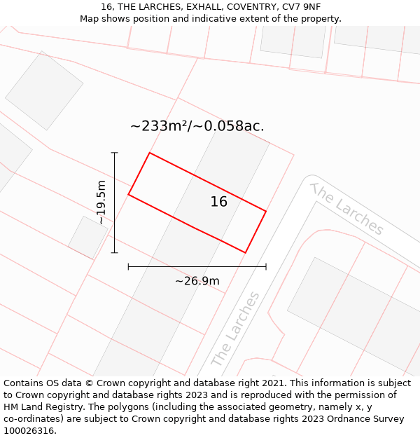 16, THE LARCHES, EXHALL, COVENTRY, CV7 9NF: Plot and title map