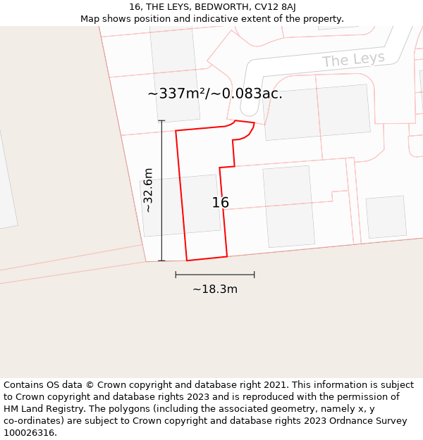 16, THE LEYS, BEDWORTH, CV12 8AJ: Plot and title map