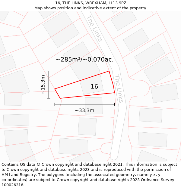 16, THE LINKS, WREXHAM, LL13 9PZ: Plot and title map