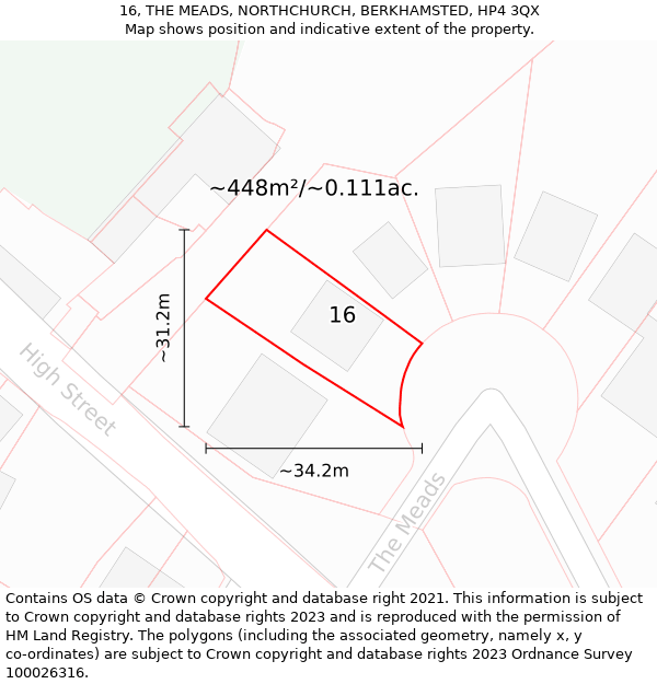 16, THE MEADS, NORTHCHURCH, BERKHAMSTED, HP4 3QX: Plot and title map