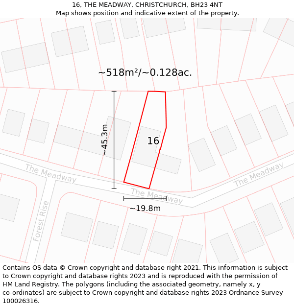 16, THE MEADWAY, CHRISTCHURCH, BH23 4NT: Plot and title map