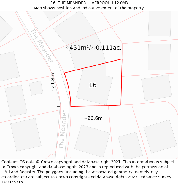 16, THE MEANDER, LIVERPOOL, L12 0AB: Plot and title map
