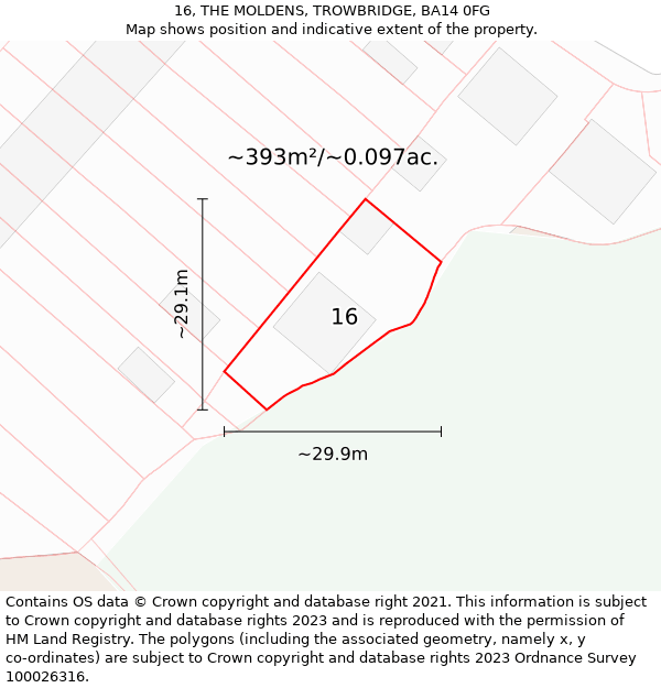 16, THE MOLDENS, TROWBRIDGE, BA14 0FG: Plot and title map