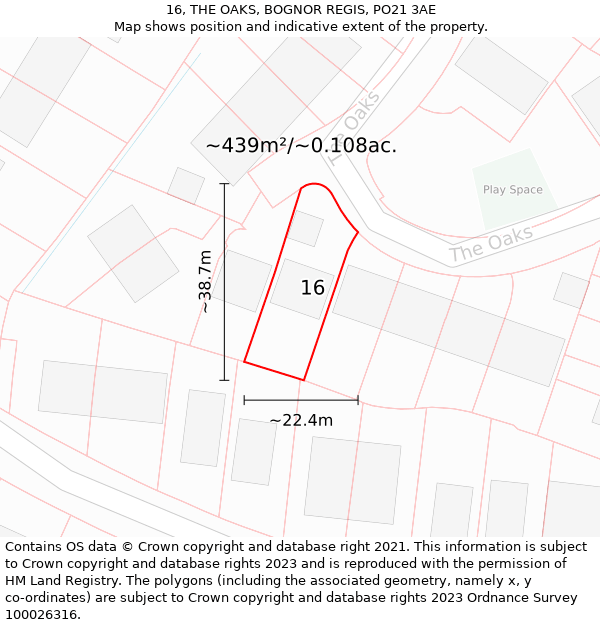 16, THE OAKS, BOGNOR REGIS, PO21 3AE: Plot and title map