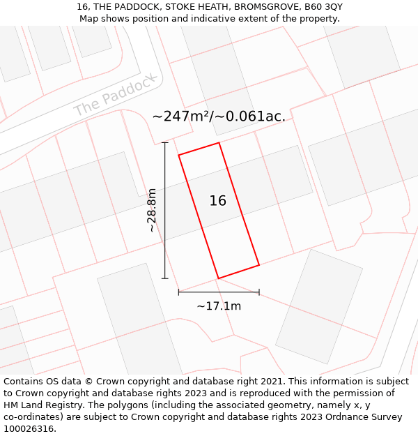 16, THE PADDOCK, STOKE HEATH, BROMSGROVE, B60 3QY: Plot and title map