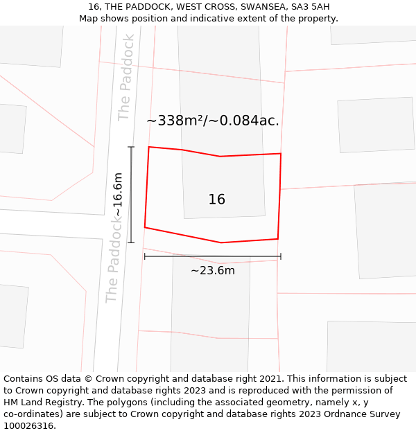 16, THE PADDOCK, WEST CROSS, SWANSEA, SA3 5AH: Plot and title map