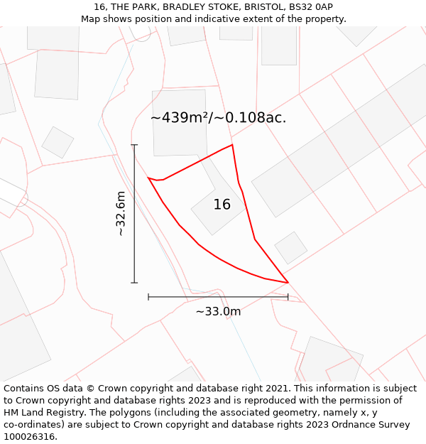 16, THE PARK, BRADLEY STOKE, BRISTOL, BS32 0AP: Plot and title map