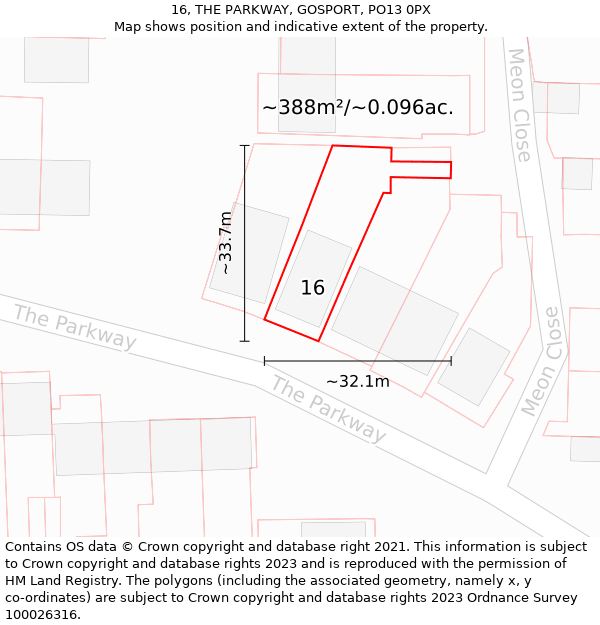 16, THE PARKWAY, GOSPORT, PO13 0PX: Plot and title map