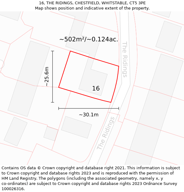 16, THE RIDINGS, CHESTFIELD, WHITSTABLE, CT5 3PE: Plot and title map