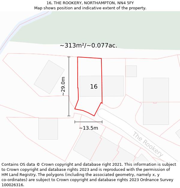 16, THE ROOKERY, NORTHAMPTON, NN4 5FY: Plot and title map