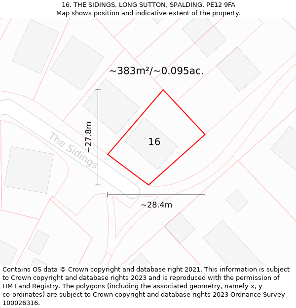 16, THE SIDINGS, LONG SUTTON, SPALDING, PE12 9FA: Plot and title map