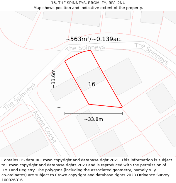 16, THE SPINNEYS, BROMLEY, BR1 2NU: Plot and title map