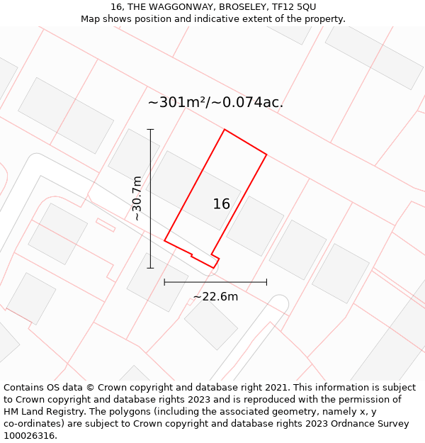 16, THE WAGGONWAY, BROSELEY, TF12 5QU: Plot and title map