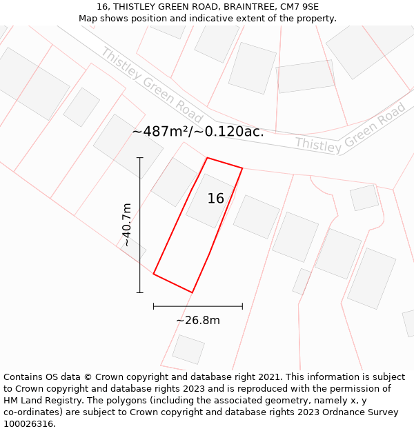 16, THISTLEY GREEN ROAD, BRAINTREE, CM7 9SE: Plot and title map