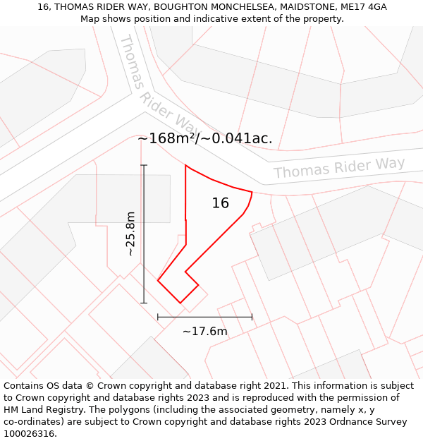 16, THOMAS RIDER WAY, BOUGHTON MONCHELSEA, MAIDSTONE, ME17 4GA: Plot and title map