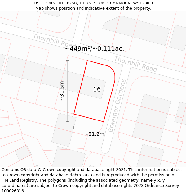 16, THORNHILL ROAD, HEDNESFORD, CANNOCK, WS12 4LR: Plot and title map