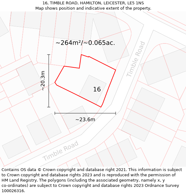 16, TIMBLE ROAD, HAMILTON, LEICESTER, LE5 1NS: Plot and title map