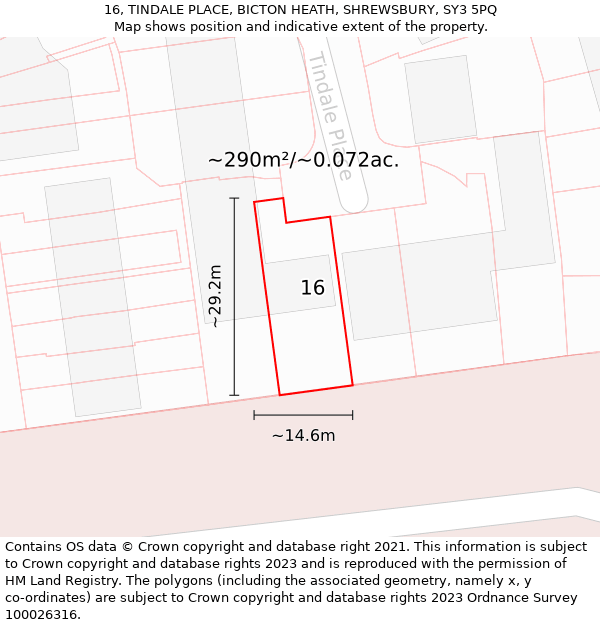 16, TINDALE PLACE, BICTON HEATH, SHREWSBURY, SY3 5PQ: Plot and title map