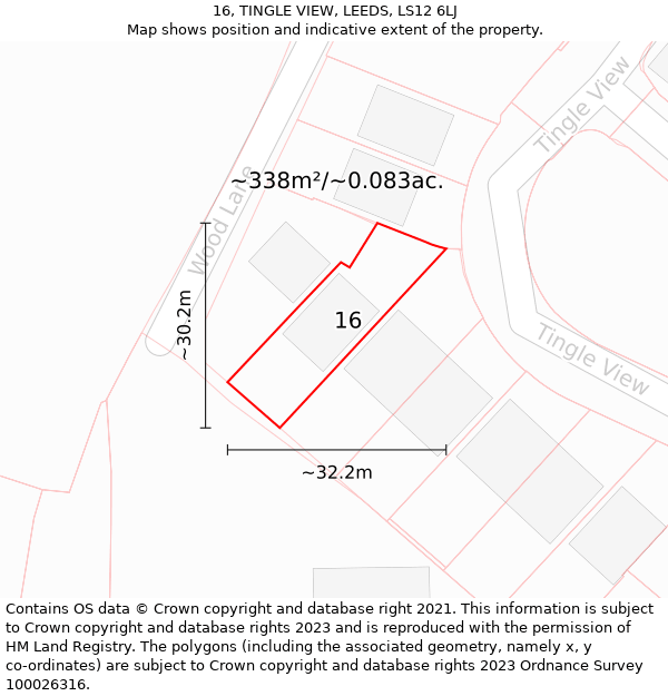 16, TINGLE VIEW, LEEDS, LS12 6LJ: Plot and title map